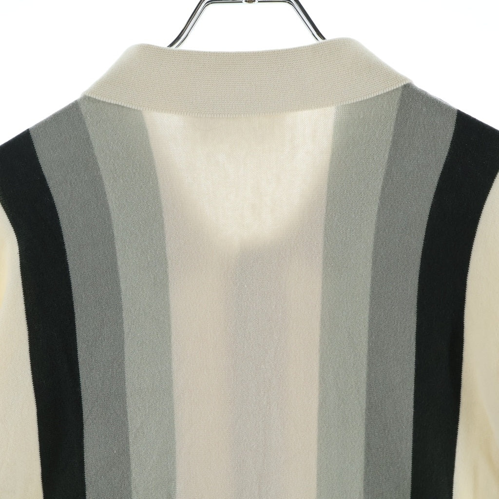 KITH(キス) 23SS LONG-SLEEVE BUTTON UP POLO ボタンアップ ストライプ 長袖ポロシャツ ホワイト KHM031100