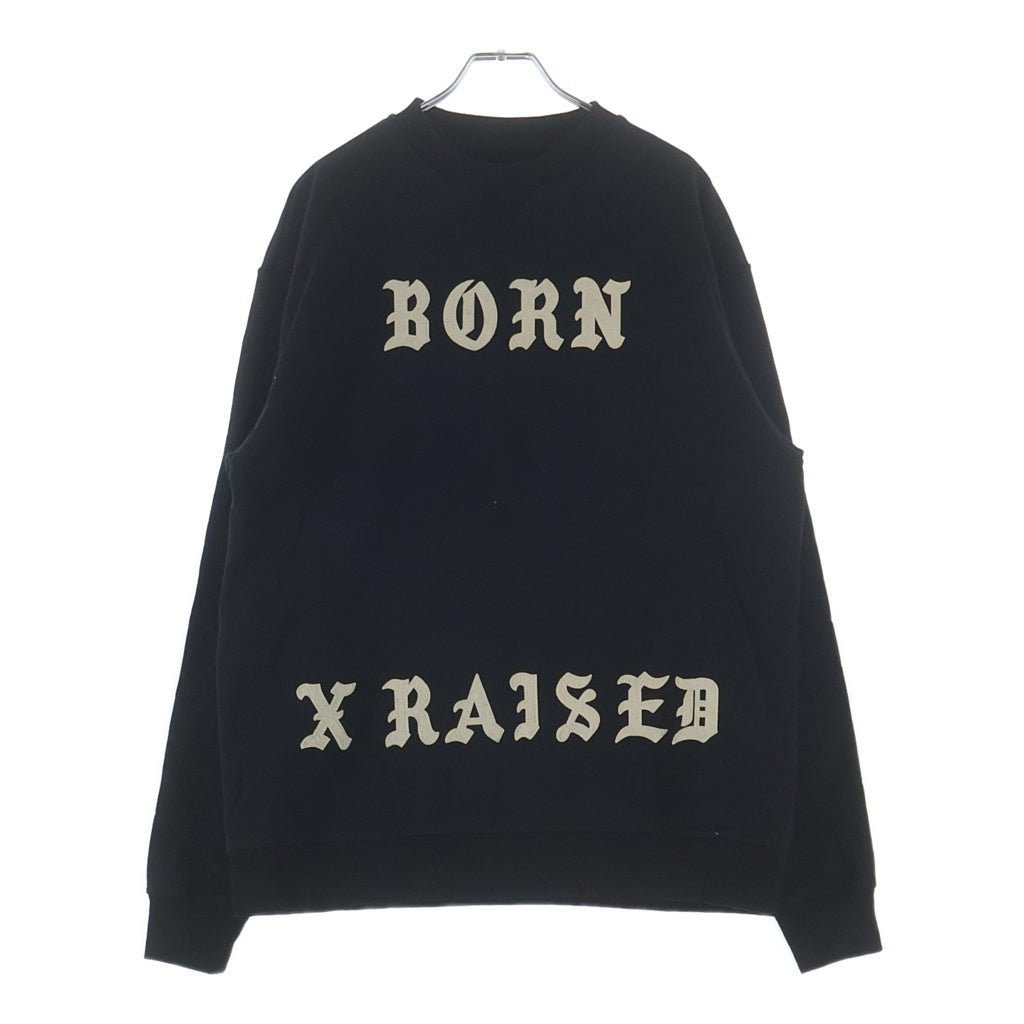 BORN X RAISED(ボーンアンドレイズド) ロゴフェルトパッチ クルーネック スウェット トレーナー ブラック