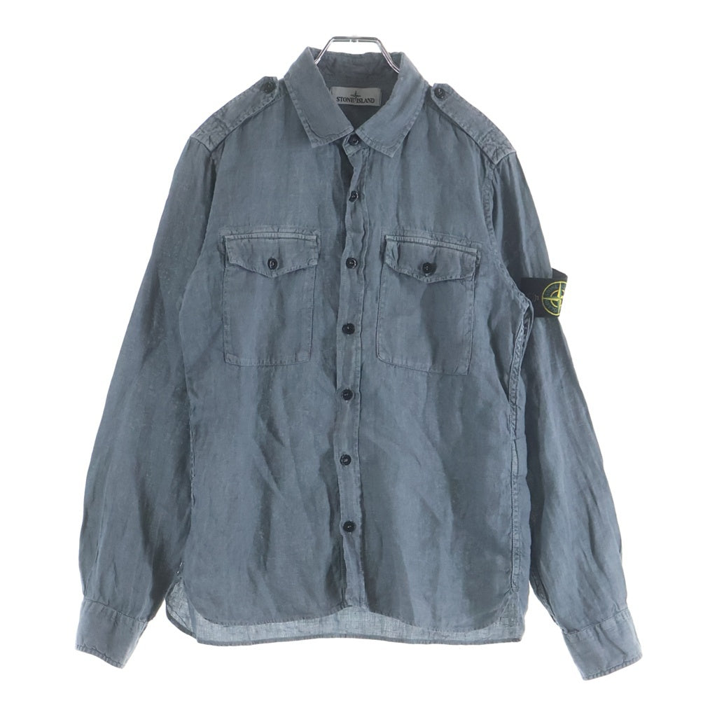 STONE ISLAND(ストーンアイランド) 15SS Linen Buttoned Shirt リネン ボタンド ロゴワッペン 長袖シャツ グレー 62151F601