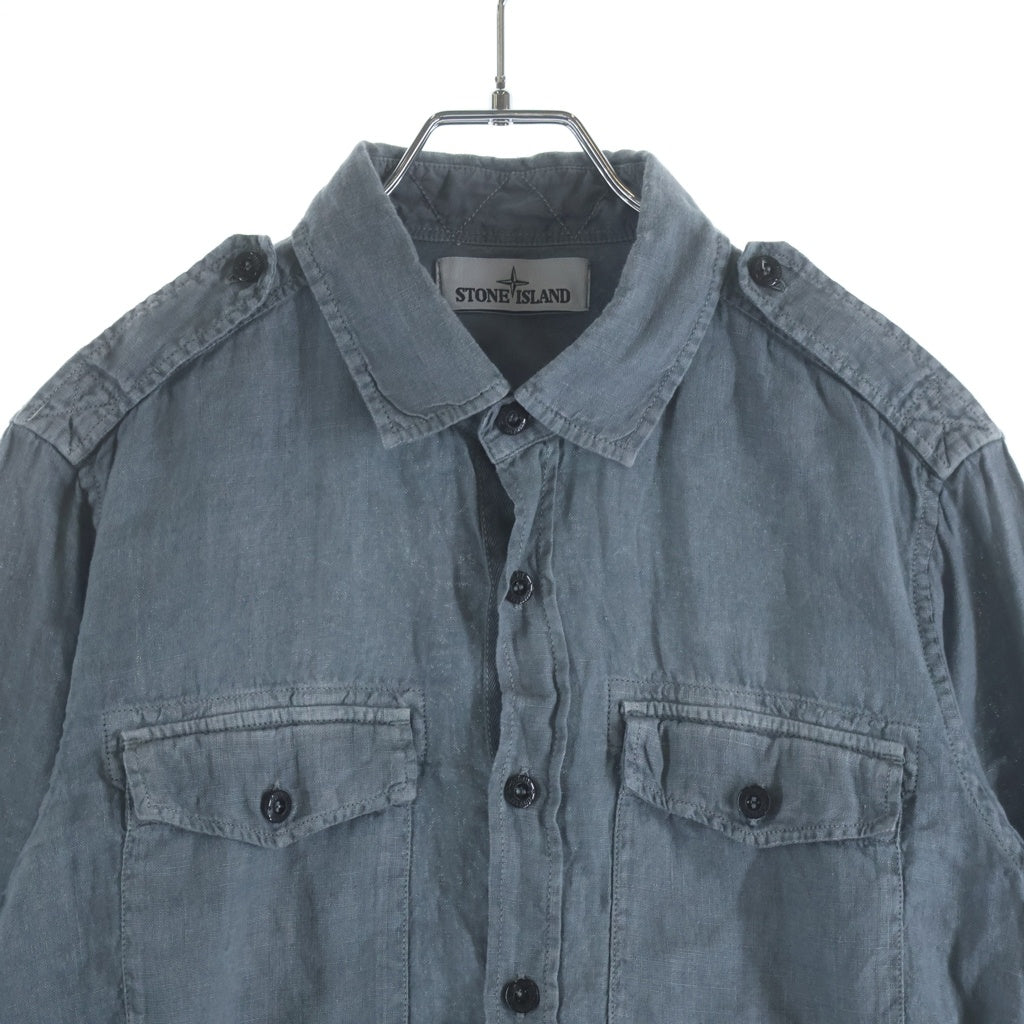 STONE ISLAND(ストーンアイランド) 15SS Linen Buttoned Shirt リネン ボタンド ロゴワッペン 長袖シャツ グレー 62151F601