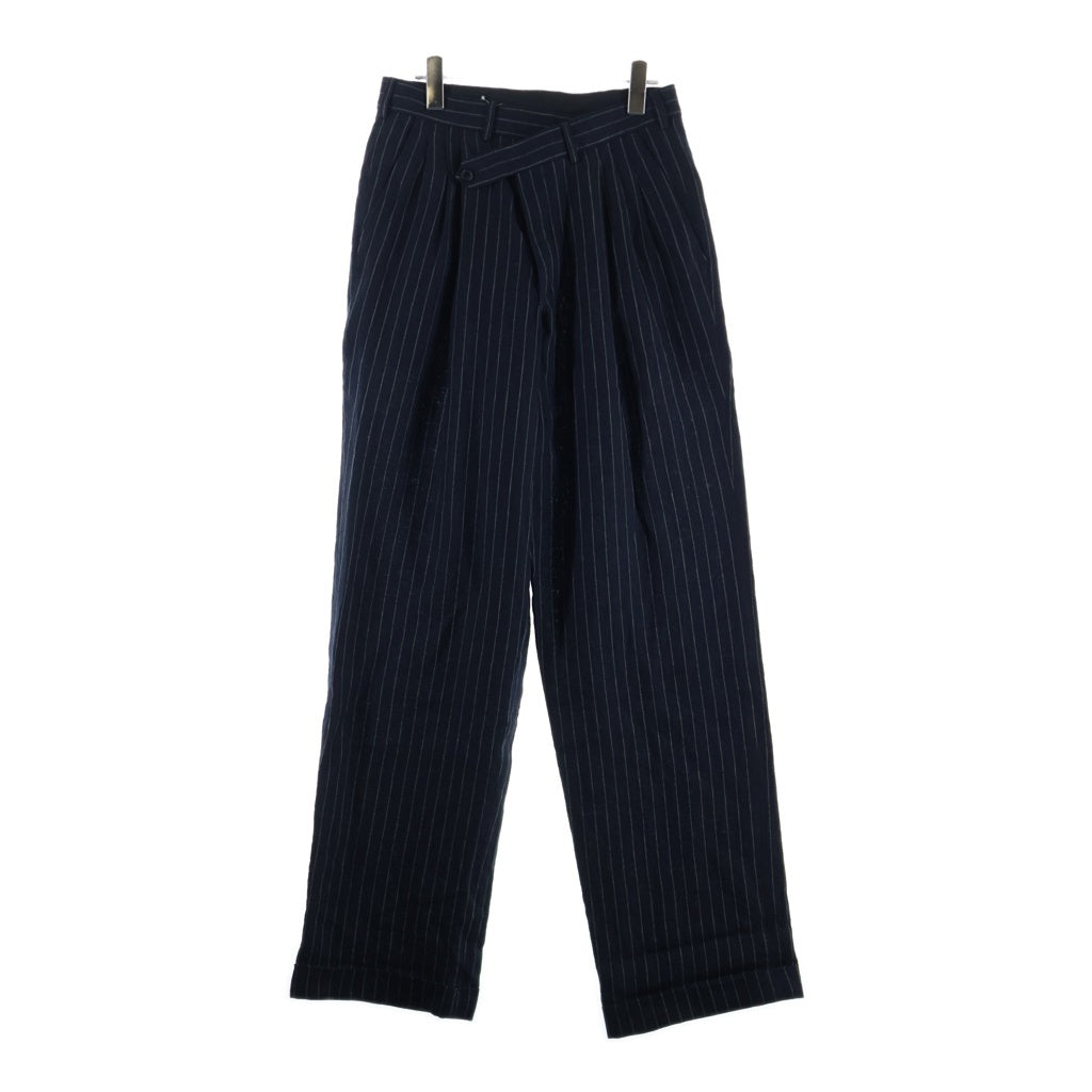 R13(アールサーティーン) 25AW TRIPLE PLEAT CROSSOVER TROUSER 3タック クロスオーバー ストライプ柄 スラックスパンツ レディース ブラック R13W7516-R513A