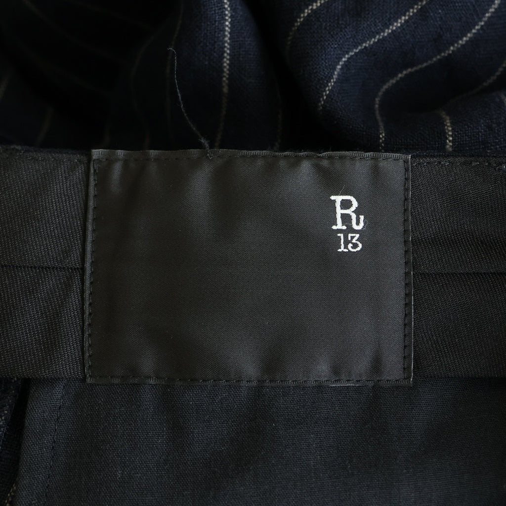 R13(アールサーティーン) 25AW TRIPLE PLEAT CROSSOVER TROUSER 3タック クロスオーバー ストライプ柄 スラックスパンツ レディース ブラック R13W7516-R513A
