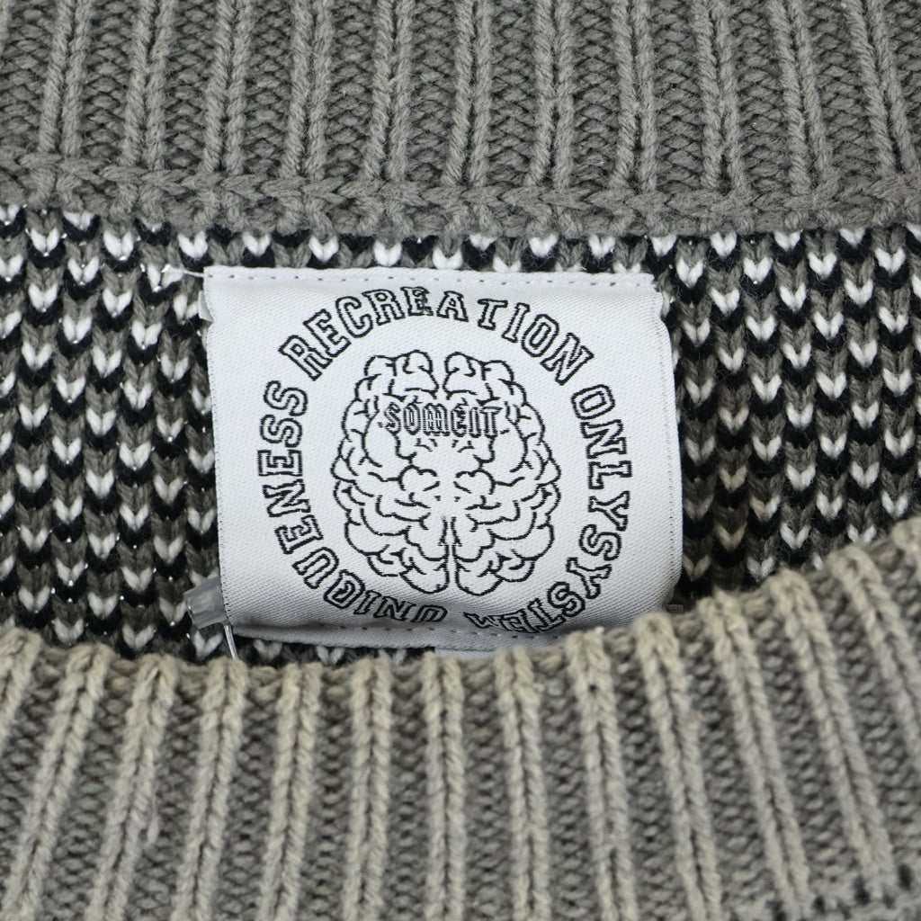 SOMEIT(サミット) J.X. VINTAGE KNIT 両面エンブロイダリー ヴィンテージ加工 クルーネックニット セーター グレー