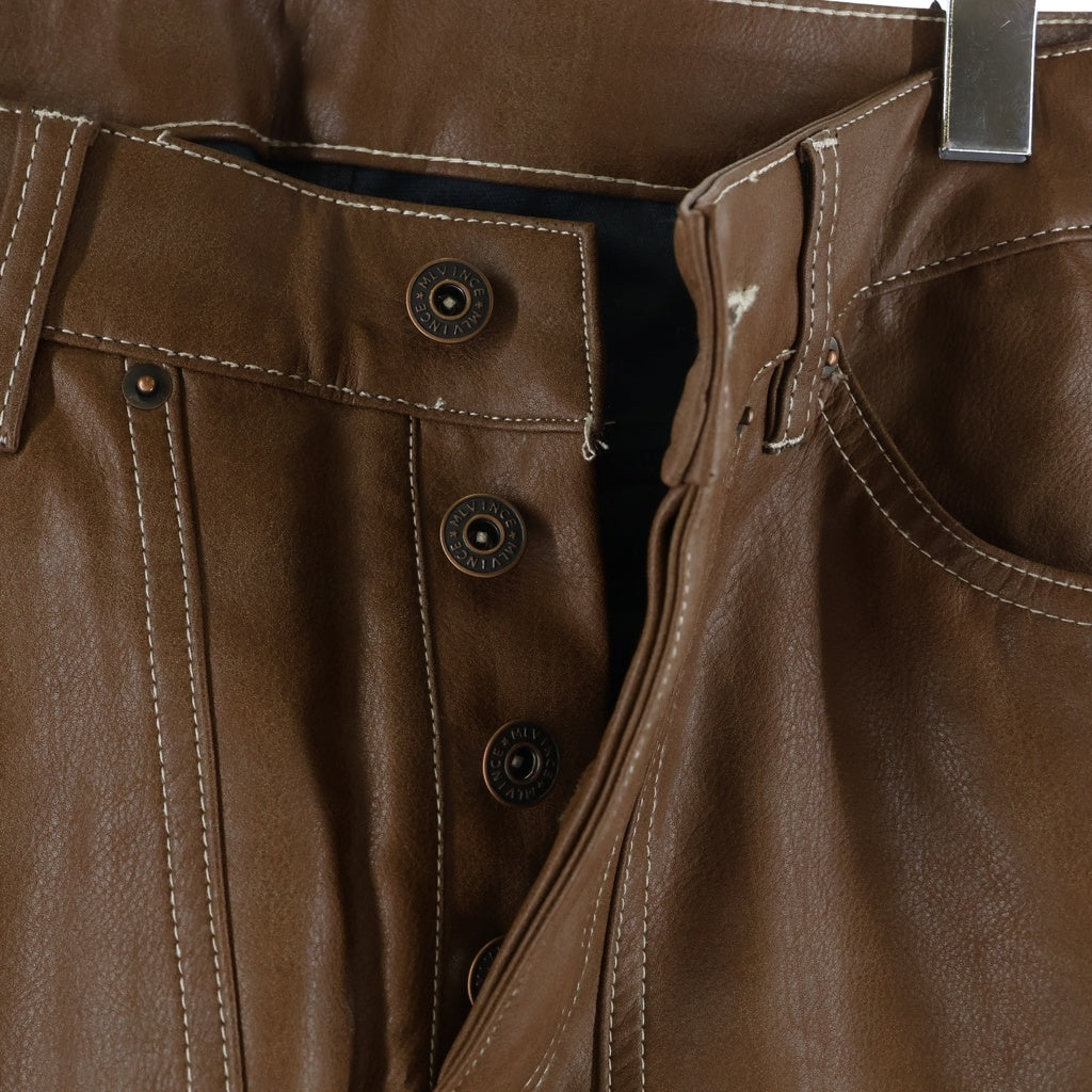 MLVINCE(メルヴィンス) FAUX LEATHER HOLSTER PANTS フェイクレザー ホルスター フレアパンツ ブラウン