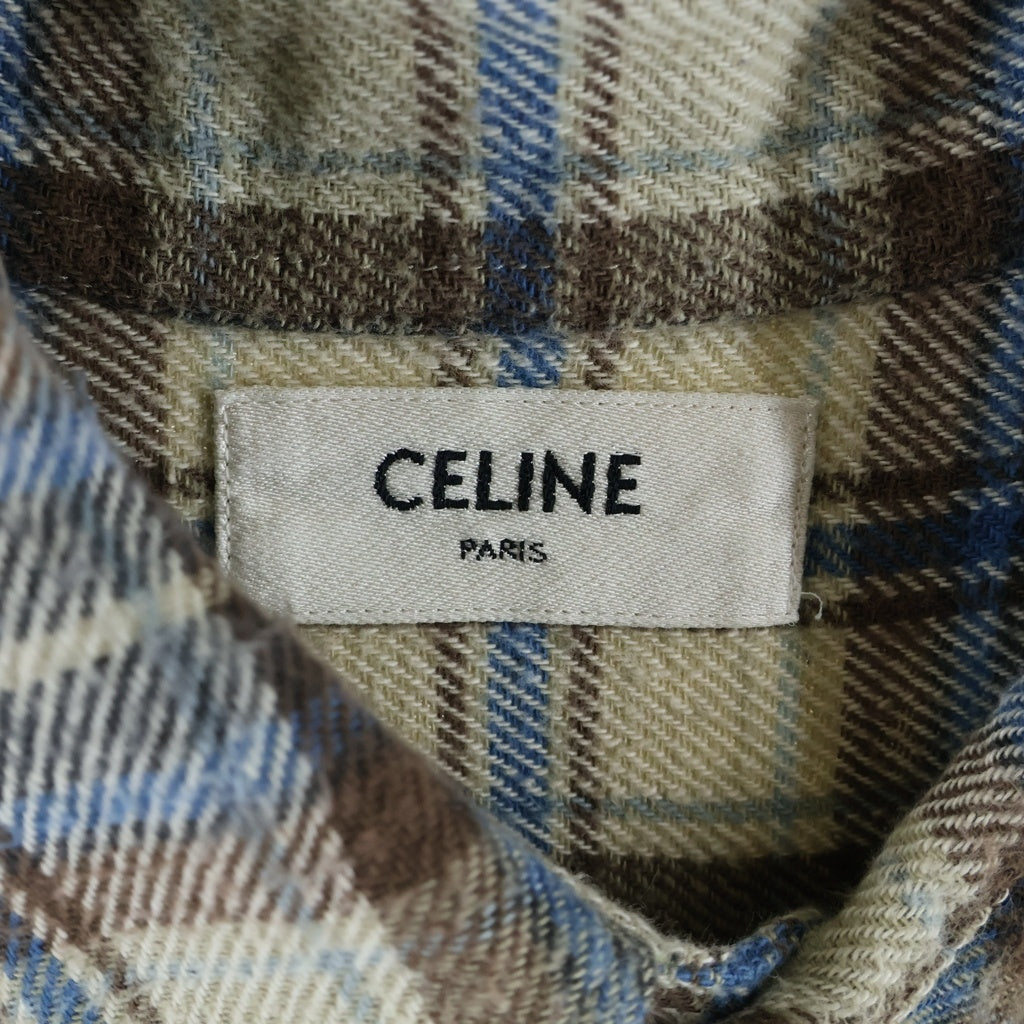 CELINE(セリーヌ) オーバーサイズチェック柄長袖シャツ ブルー/グレー