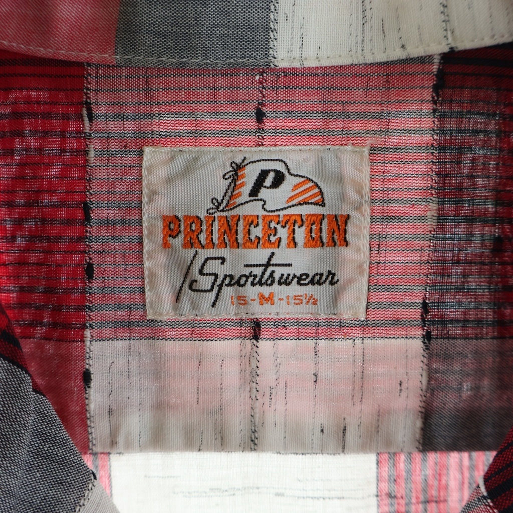 VINTAGE(ヴィンテージ) 60-70S VINTAGE PRINCETON SPORTSWEAR S/S PLAID SHIRT ヴィンテージ プリンストンスポーツウェアー チェック柄 半袖オープンカラーシャツ レッド/ホワイト