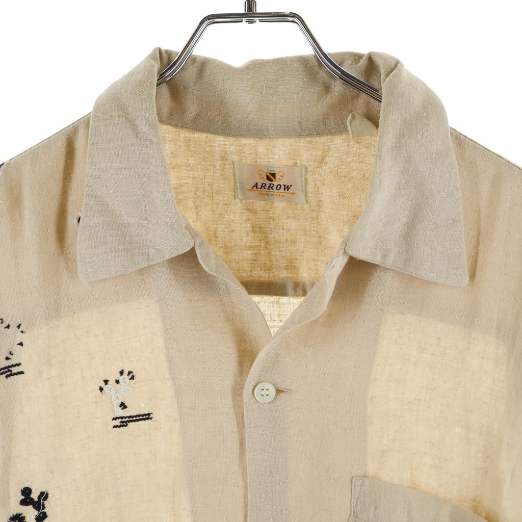 VINTAGE(ヴィンテージ) 50S VINTAGE ARROW S/S RAYON SHIRT ヴィンテージ アロー 盾タグ 刺繍デザイン 半袖レーヨンシャツ ベージュ