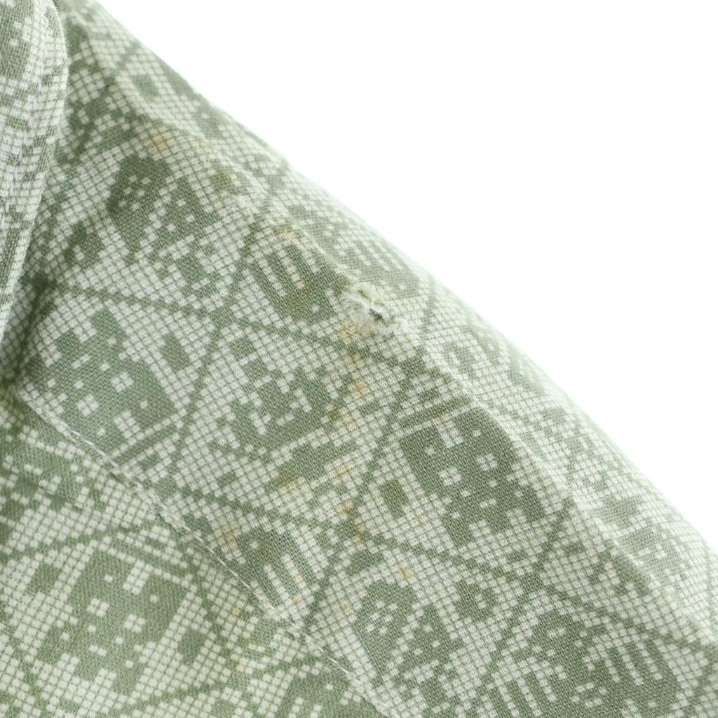 VINTAGE(ヴィンテージ) 50-60S VINTAGE DEADSTOCK CALIFOLNIA S/S OPEN COLLAR SHIRT ヴィンテージ 三角タグ USA製 総柄 半袖オープンカラー 開襟シャツ グリーン