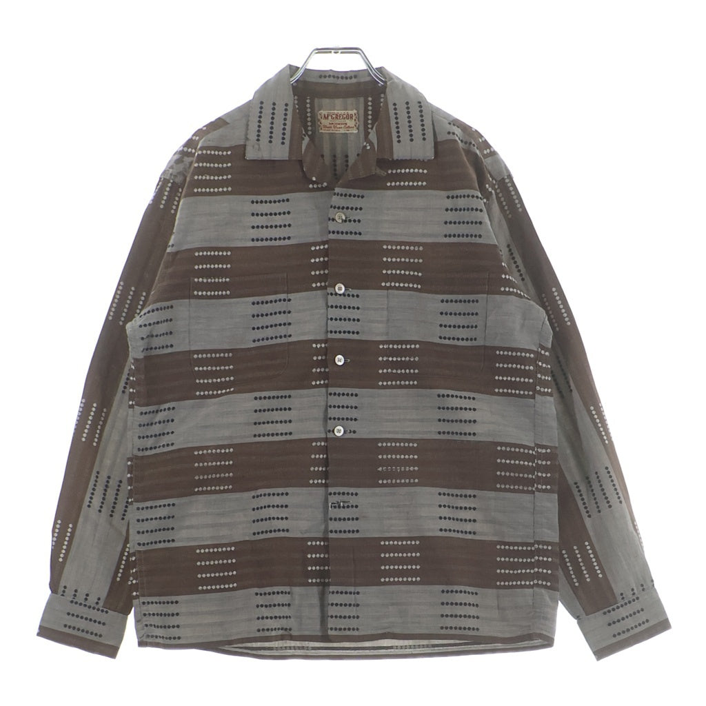 McGREGOR(マクレガー) 60S VINTAGE L/S OPEN COLLAR SHIRT ヴィンテージ 総柄デザイン 長袖オープンカラー 開襟シャツ ブラウン/グレー