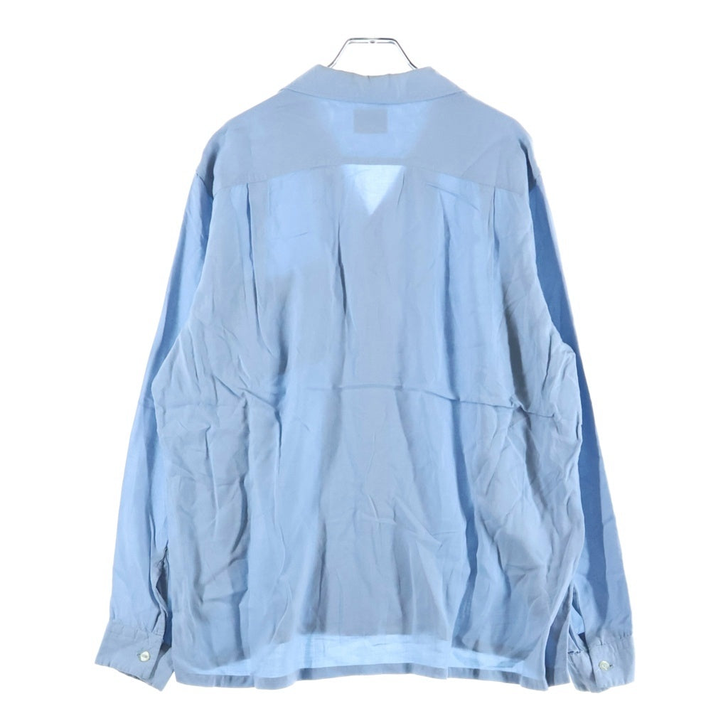 VINTAGE(ヴィンテージ) 60S SELKIRK RAYON GABARDINE L/S OPEN COLLAR SHIRT ヴィンテージ セルカーク レーヨンギャバジン フロント刺繍デザイン 長袖オープンカラー 開襟シャツ ブルー