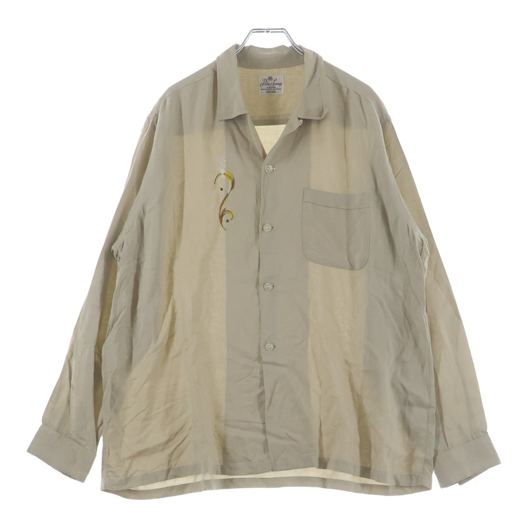 VINTAGE(ヴィンテージ) 60S VINTAGE PALM SPRINGS RAYON L/S OPEN COLLAR SHIRT ヴィンテージ レーヨン フロント刺繍 長袖オープンカラー 開襟シャツ ベージュ