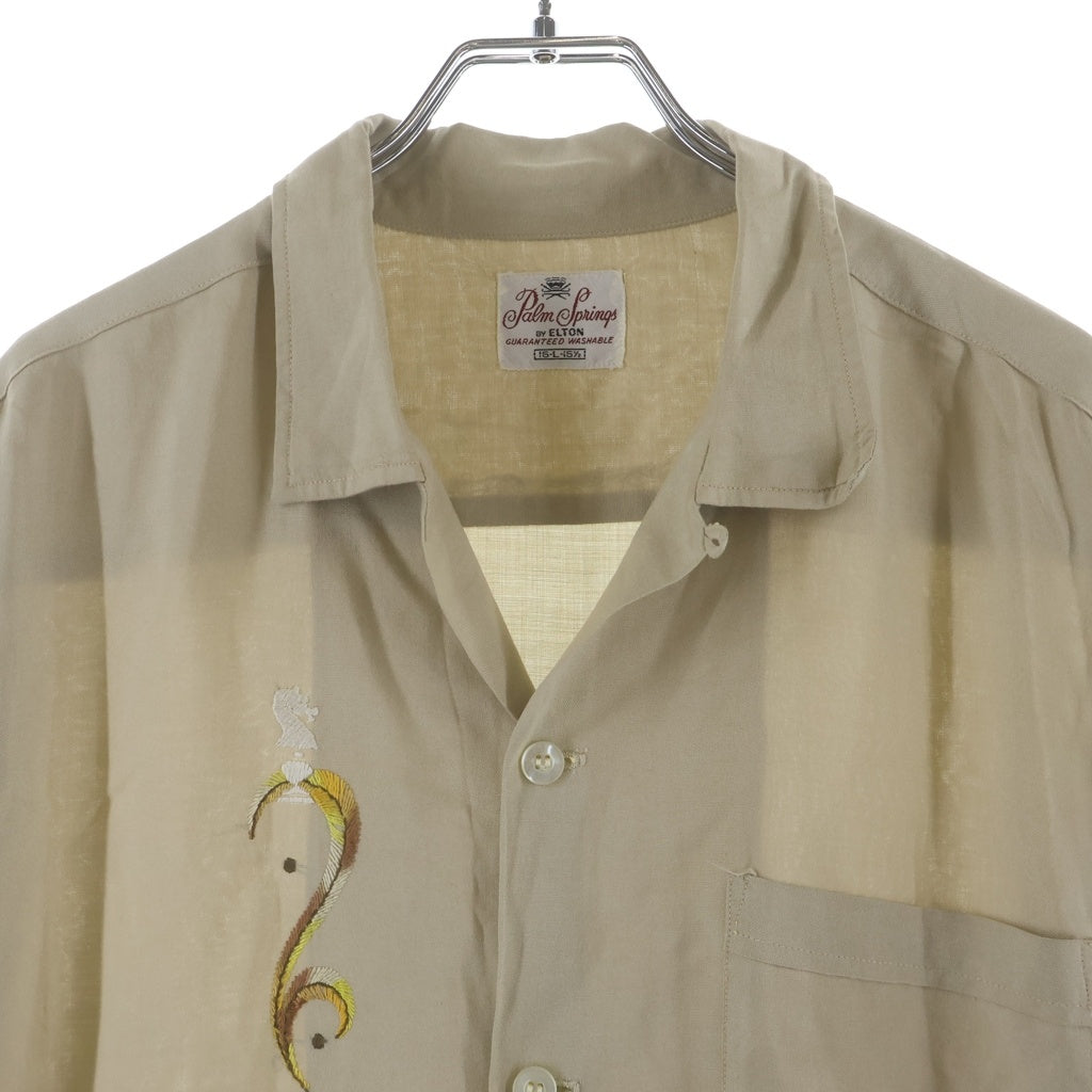 VINTAGE(ヴィンテージ) 60S VINTAGE PALM SPRINGS RAYON L/S OPEN COLLAR SHIRT ヴィンテージ レーヨン フロント刺繍 長袖オープンカラー 開襟シャツ ベージュ