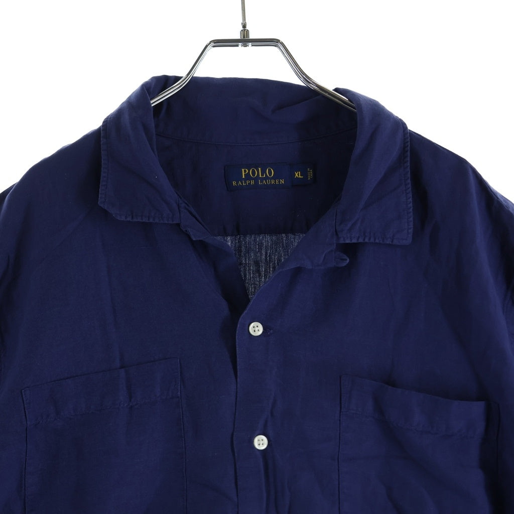 POLO RALPH LAUREN(ポロラルフローレン) シルク混 半袖レーヨンオープンカラー 開襟シャツ ブルー