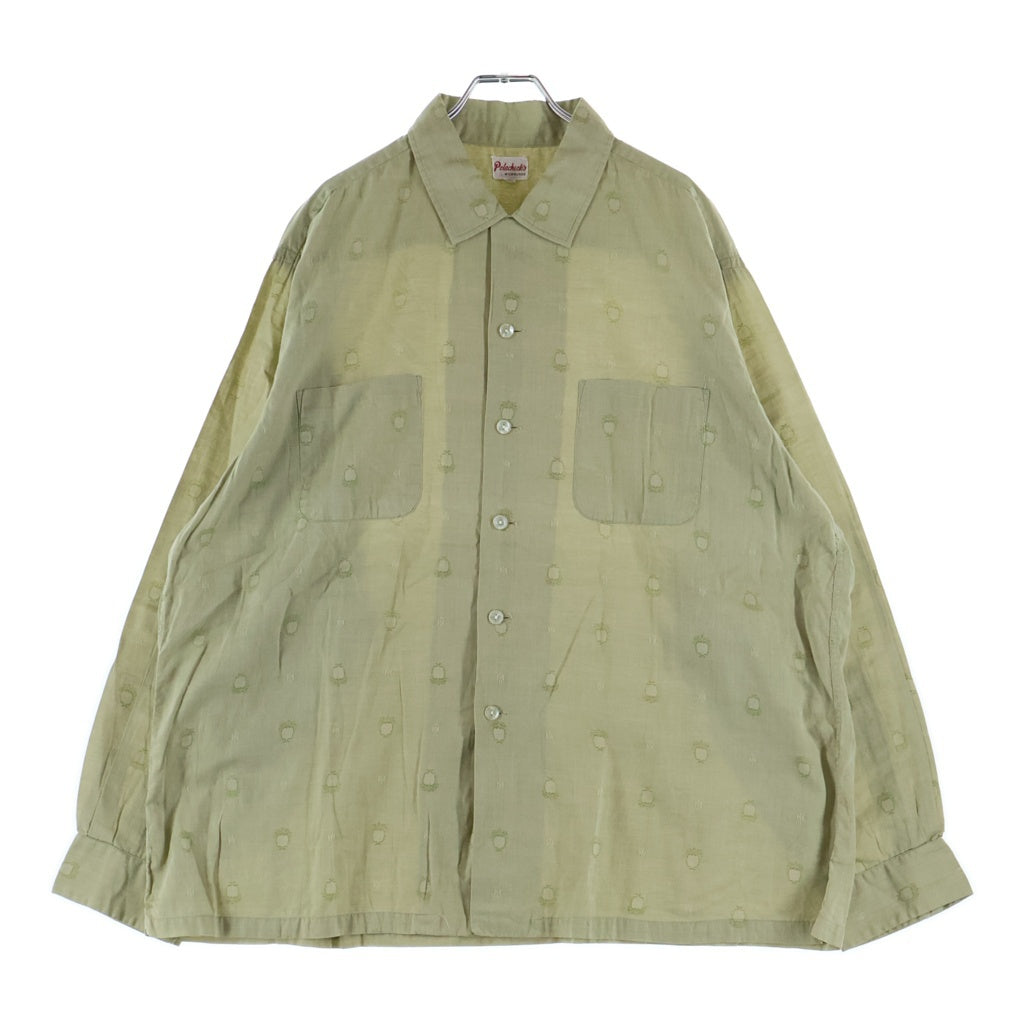 VINTAGE(ヴィンテージ) 50-60S VINTAGE POLACHECK'S MILWAUKEE COTTON L/S SHIRT ヴィンテージ 総柄刺繍 長袖コットンオープンカラー 開襟シャツ グリーン