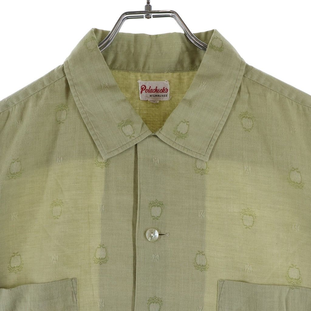 VINTAGE(ヴィンテージ) 50-60S VINTAGE POLACHECK'S MILWAUKEE COTTON L/S SHIRT ヴィンテージ 総柄刺繍 長袖コットンオープンカラー 開襟シャツ グリーン