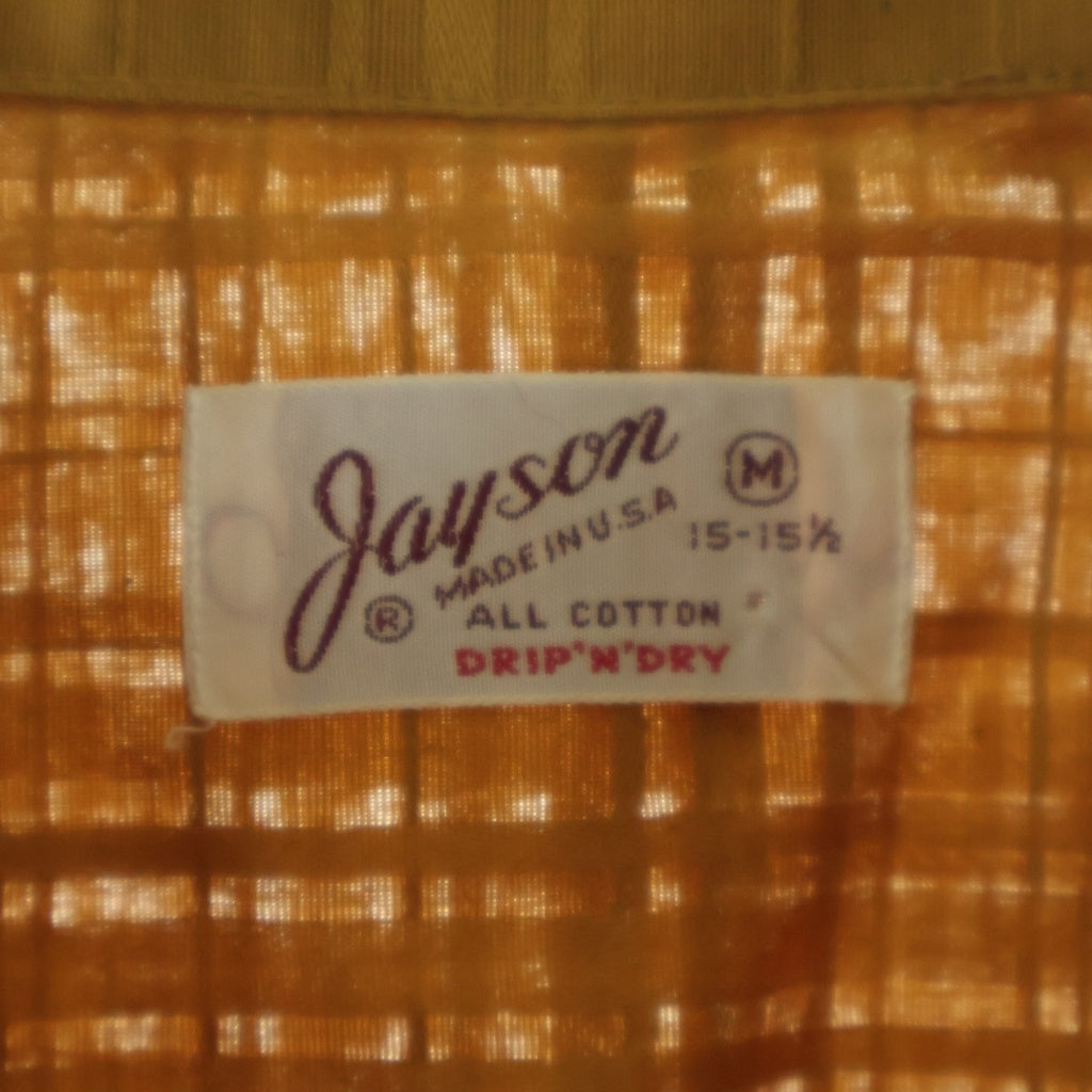 VINTAGE(ヴィンテージ) 60S VINTAGE JAYSON L/S COTTON OPEN COLLAR SHIRT ヴィンテージ ジェイソン チェック刺繍 USA製 長袖コットンオープンカラー 開襟シャツ イエロー