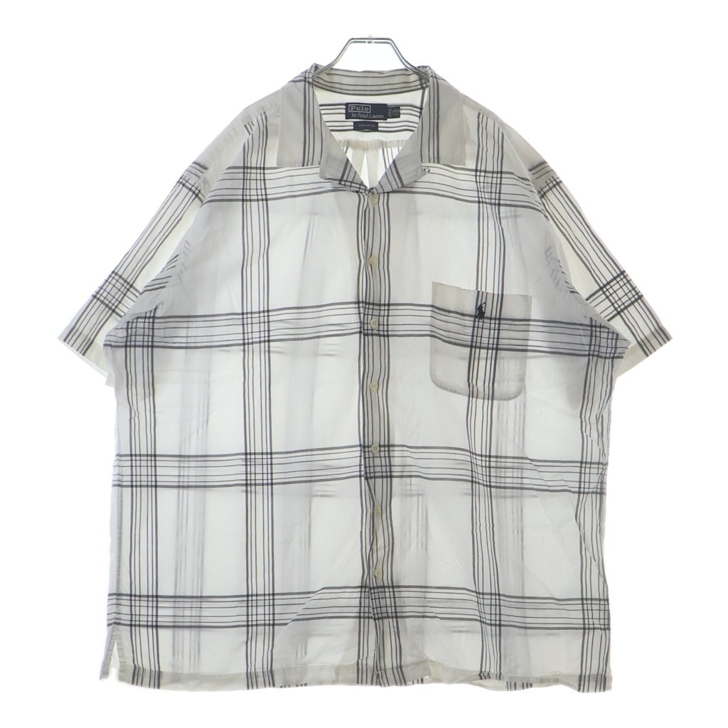 POLO RALPH LAUREN(ポロラルフローレン) 90S VINTAGE S/S OPEN COLLAR SHIRT ヴィンテージ チェック柄 半袖コットンオープンカラー 開襟シャツ ホワイト/グレー
