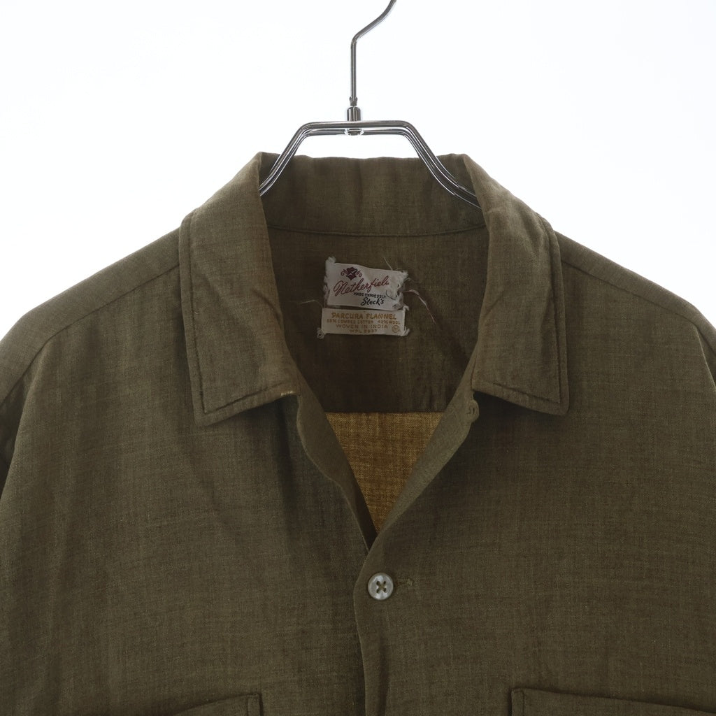 VINTAGE(ヴィンテージ) 50-60S VINTAGE NETHERFIELD L/S COTTON WOOL OPEN COLAR SHIRT ヴィンテージ インディアンコットン ウール混 長袖オープンカラー 開襟シャツ カーキ