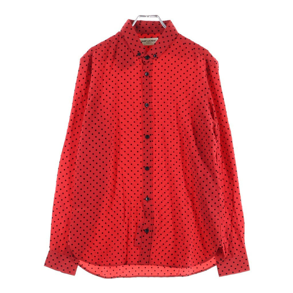 SAINT LAURENT PARIS(サンローランパリ) 22SS ドット柄 シルクボタンダウンシャツ 長袖シャツ レッド/ブラック 653862 Y2D15