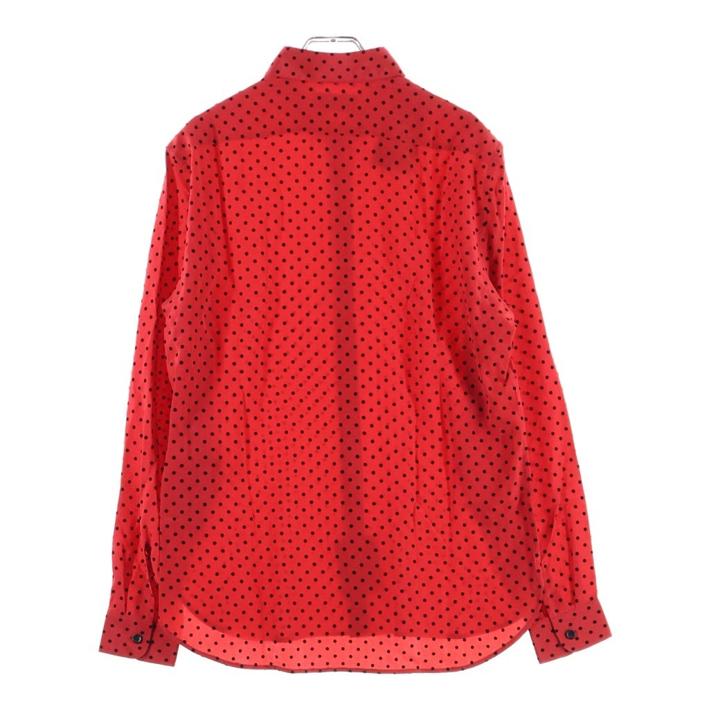 SAINT LAURENT PARIS(サンローランパリ) 22SS ドット柄 シルクボタンダウンシャツ 長袖シャツ レッド/ブラック 653862 Y2D15