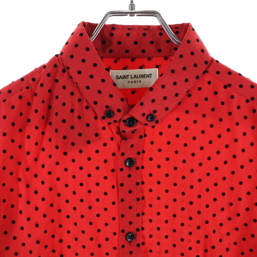 SAINT LAURENT PARIS(サンローランパリ) 22SS ドット柄 シルクボタンダウンシャツ 長袖シャツ レッド/ブラック 653862 Y2D15