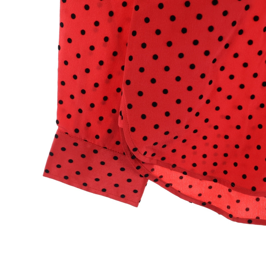 SAINT LAURENT PARIS(サンローランパリ) 22SS ドット柄 シルクボタンダウンシャツ 長袖シャツ レッド/ブラック 653862 Y2D15
