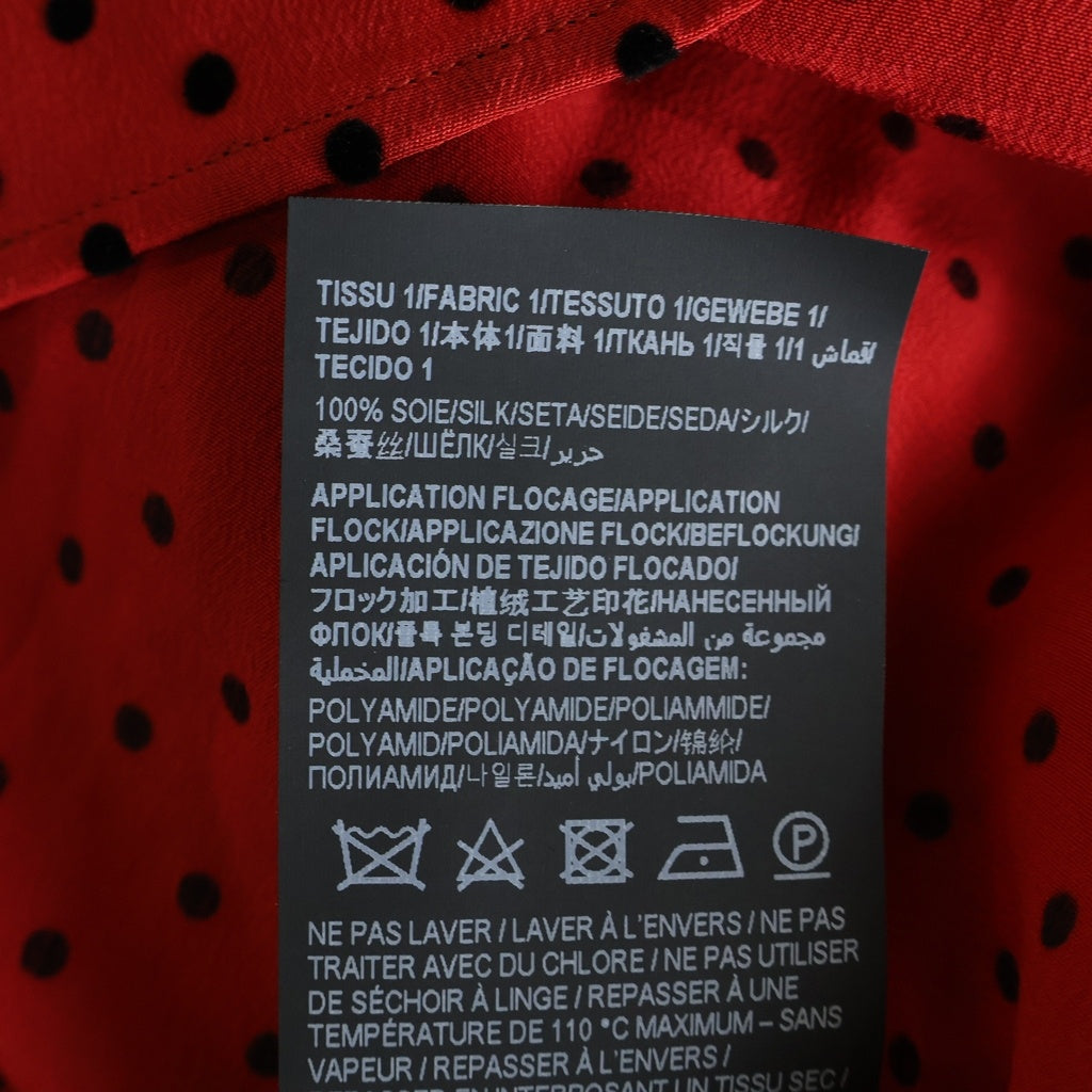 SAINT LAURENT PARIS(サンローランパリ) 22SS ドット柄 シルクボタンダウンシャツ 長袖シャツ レッド/ブラック 653862 Y2D15