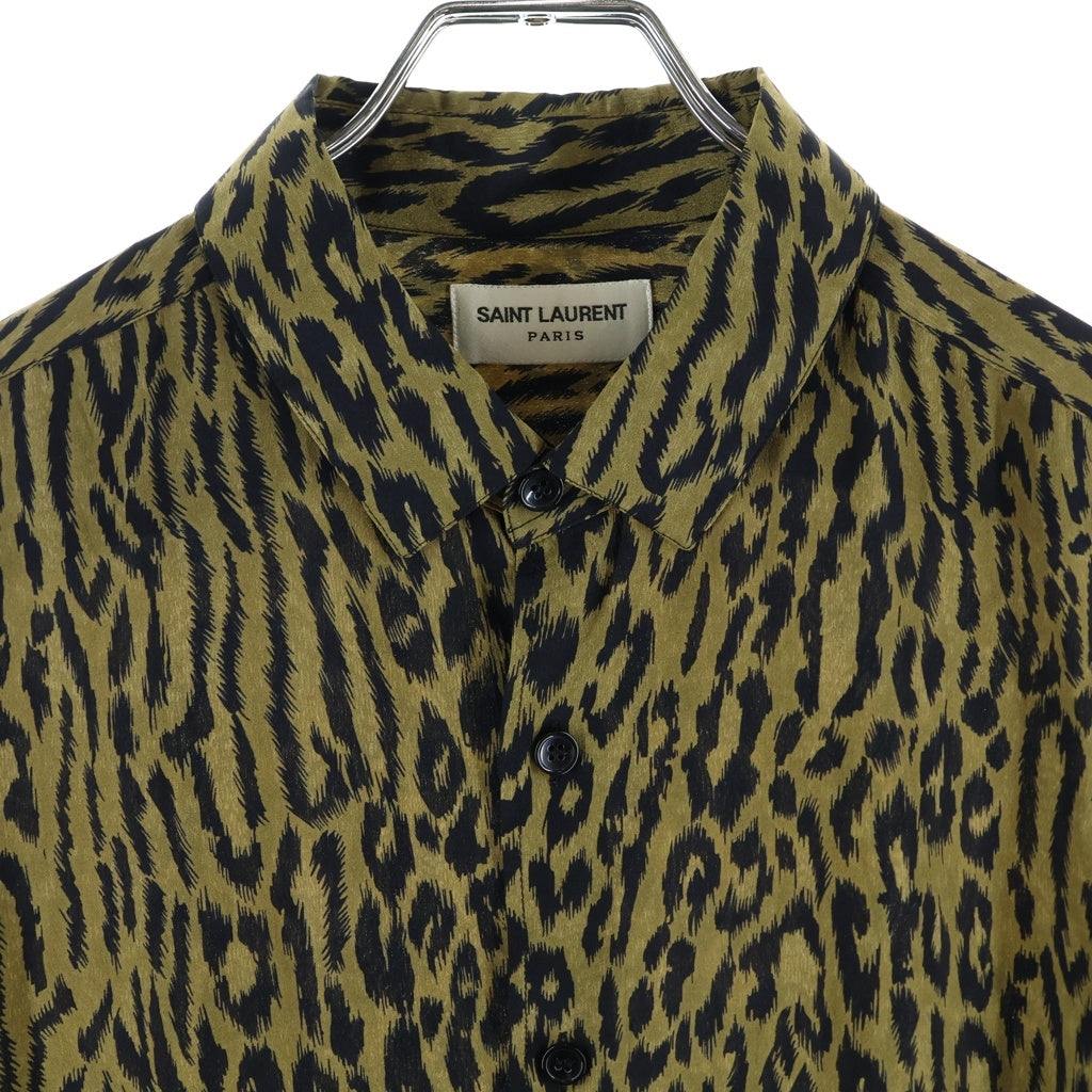 SAINT LAURENT PARIS(サンローランパリ) 21AW レオパード柄 シルクボタンダウンシャツ 長袖シャツ イエロー/ブラック 653860 Y1D94
