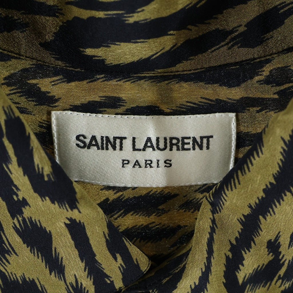 SAINT LAURENT PARIS(サンローランパリ) 21AW レオパード柄 シルクボタンダウンシャツ 長袖シャツ イエロー/ブラック 653860 Y1D94