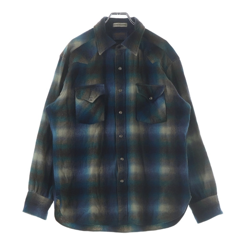 PENDLETON(ペンドルトン) 70S VINTAGE HIGH GRADE WESTERN WEAR L/S OMBRE CHECK WESTERN SHIRT ヴィンテージ USA製 オンブレチェック柄 長袖ウールウェスタンシャツ ブルー/グレー