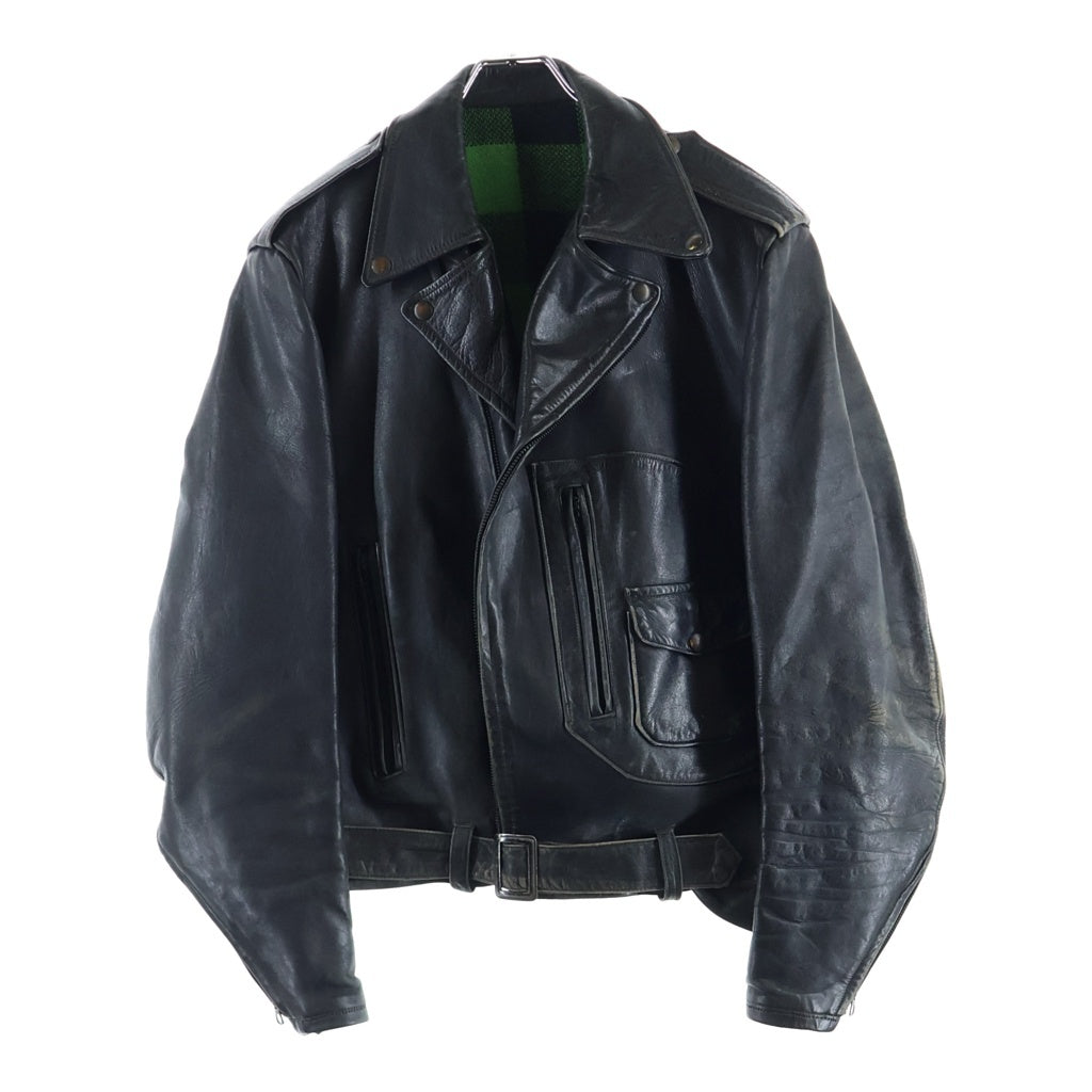 VINTAGE(ヴィンテージ) 40-50S HERCULES HORSE HIDE RIDERS JACKET ヴィンテージ ヘラクレス 裏地ウールチェック Dポケット ホースハイド ダブルライダースジャケット ブラック