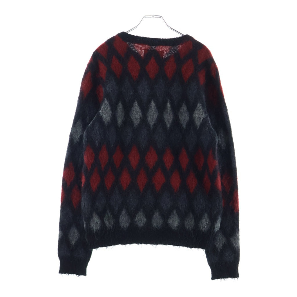 WACKO MARIA(ワコマリア) 14AW モヘア ダイアモンドチェック クルーネックニット セーター ブラック/レッド 14AW-KNT-03
