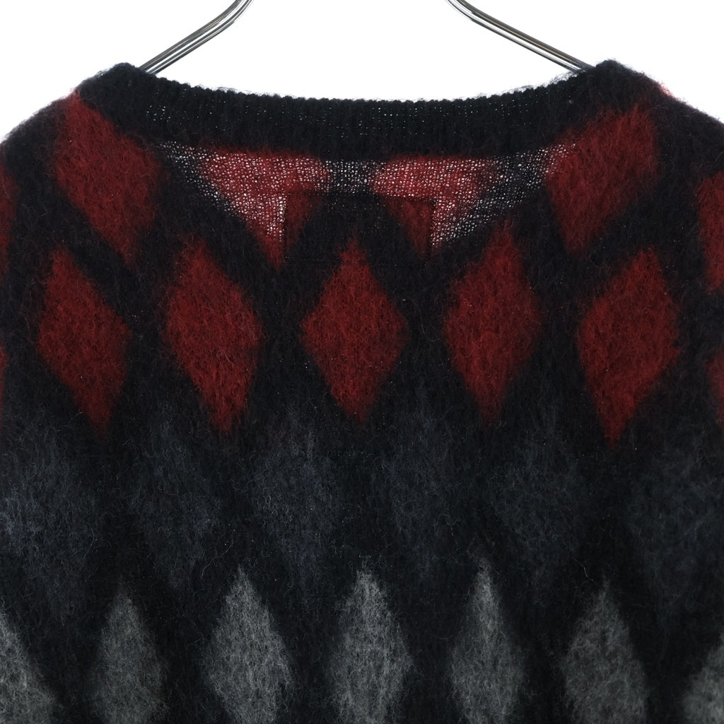 WACKO MARIA(ワコマリア) 14AW モヘア ダイアモンドチェック クルーネックニット セーター ブラック/レッド 14AW-KNT-03