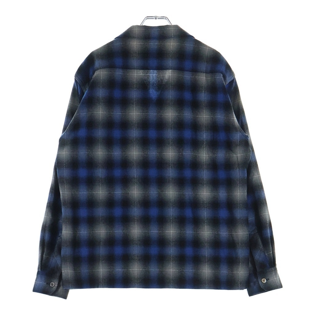 TENDERLOIN(テンダーロイン) 08AW T-WOOL SHT ウール オンブレチェック 長袖オープンカラーシャツ ブルー