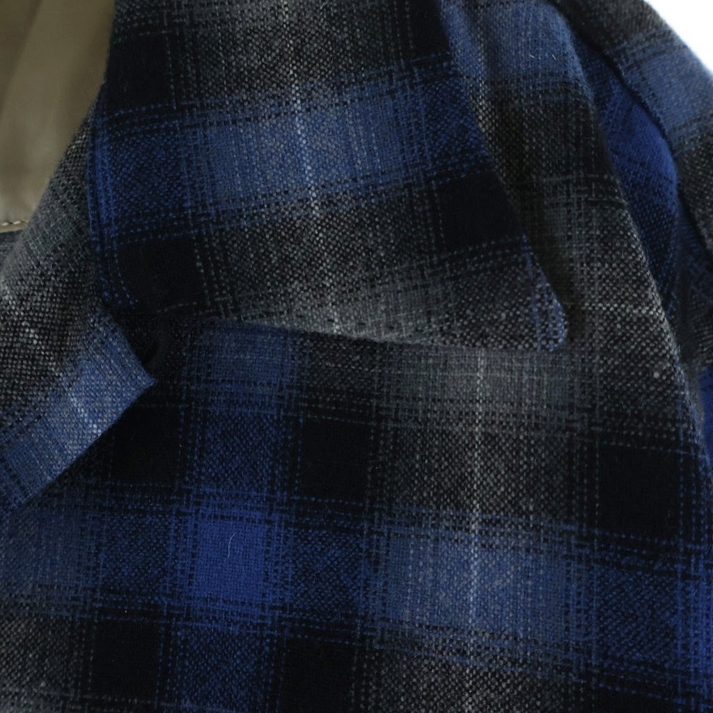 TENDERLOIN(テンダーロイン) 08AW T-WOOL SHT ウール オンブレチェック 長袖オープンカラーシャツ ブルー