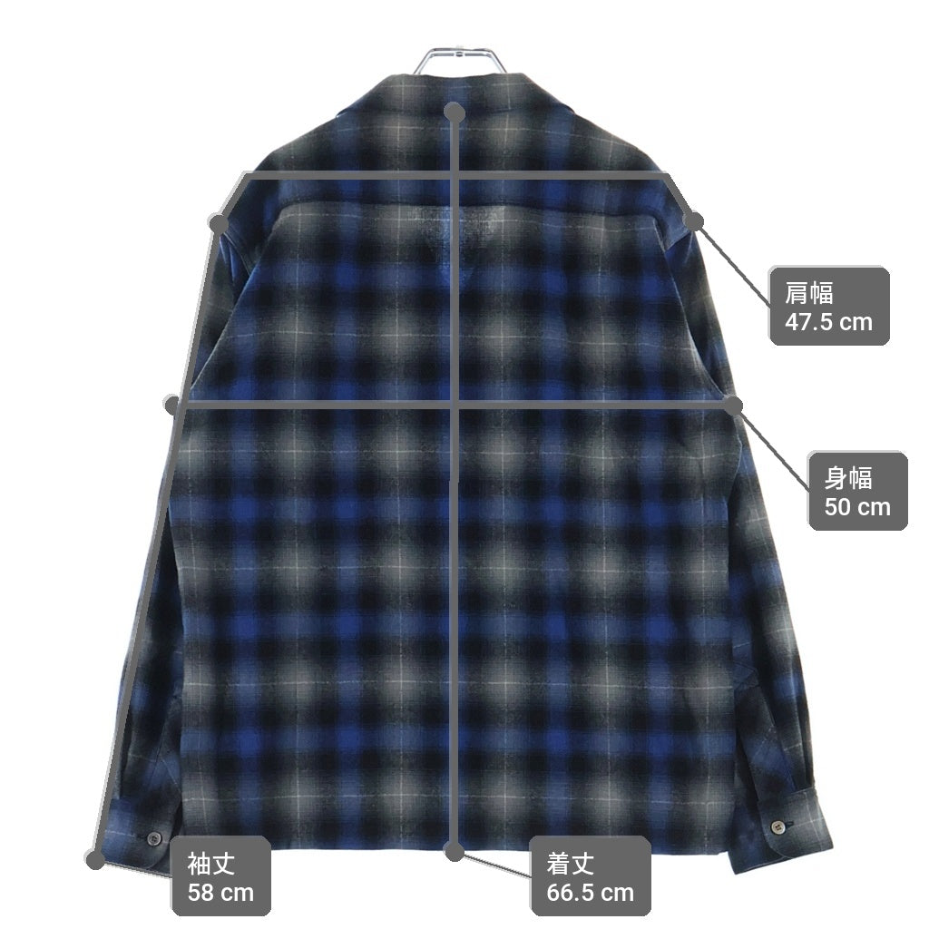 TENDERLOIN(テンダーロイン) 08AW T-WOOL SHT ウール オンブレチェック 長袖オープンカラーシャツ ブルー