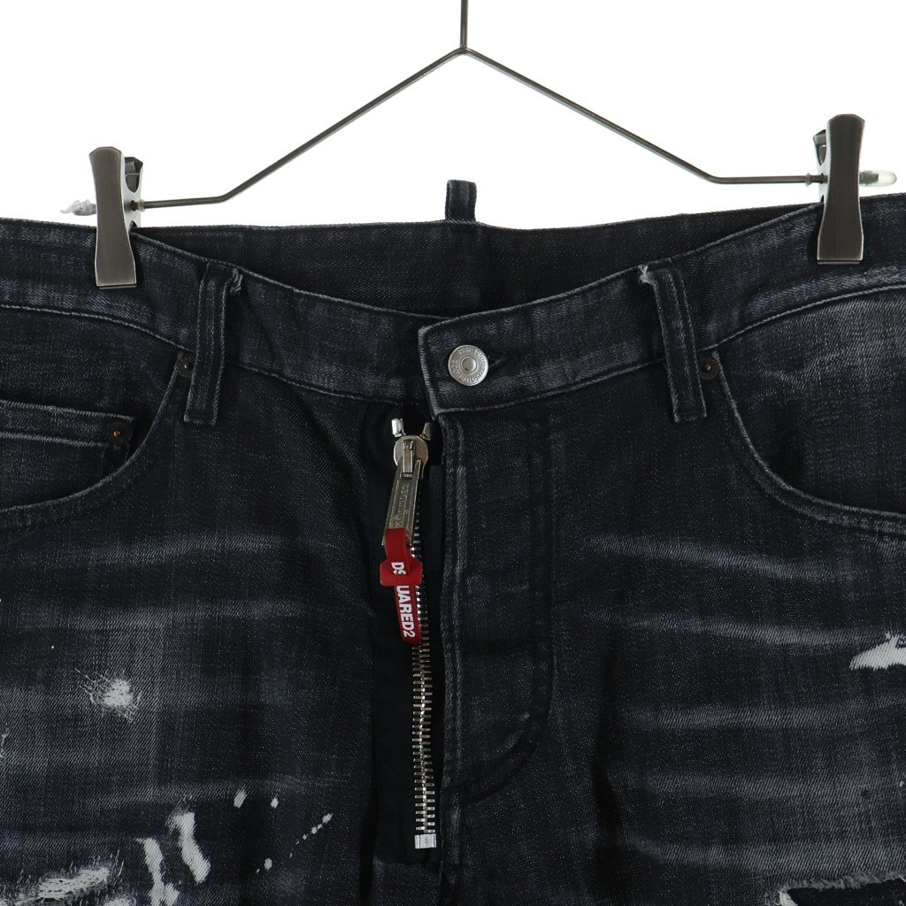 DSQUARED2(ディースクエアード) Skater Jean スケーター ペンキ加工 テーパードデニムパンツ ブラック S74LB1451