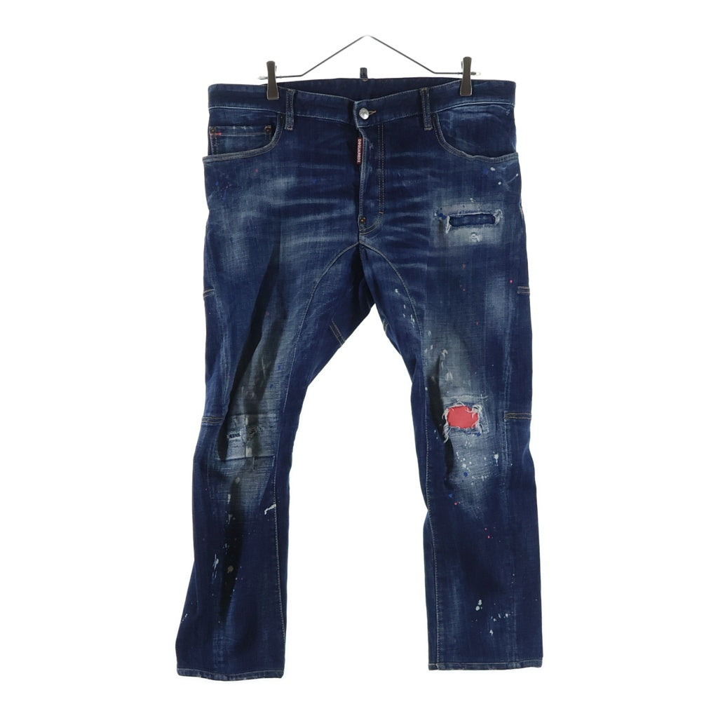 DSQUARED2(ディースクエアード) Tidy Biker Jean ティディ バイカー ペンキ ダメージ加工 スリムフィットデニムパンツ インディゴ S74LB1495