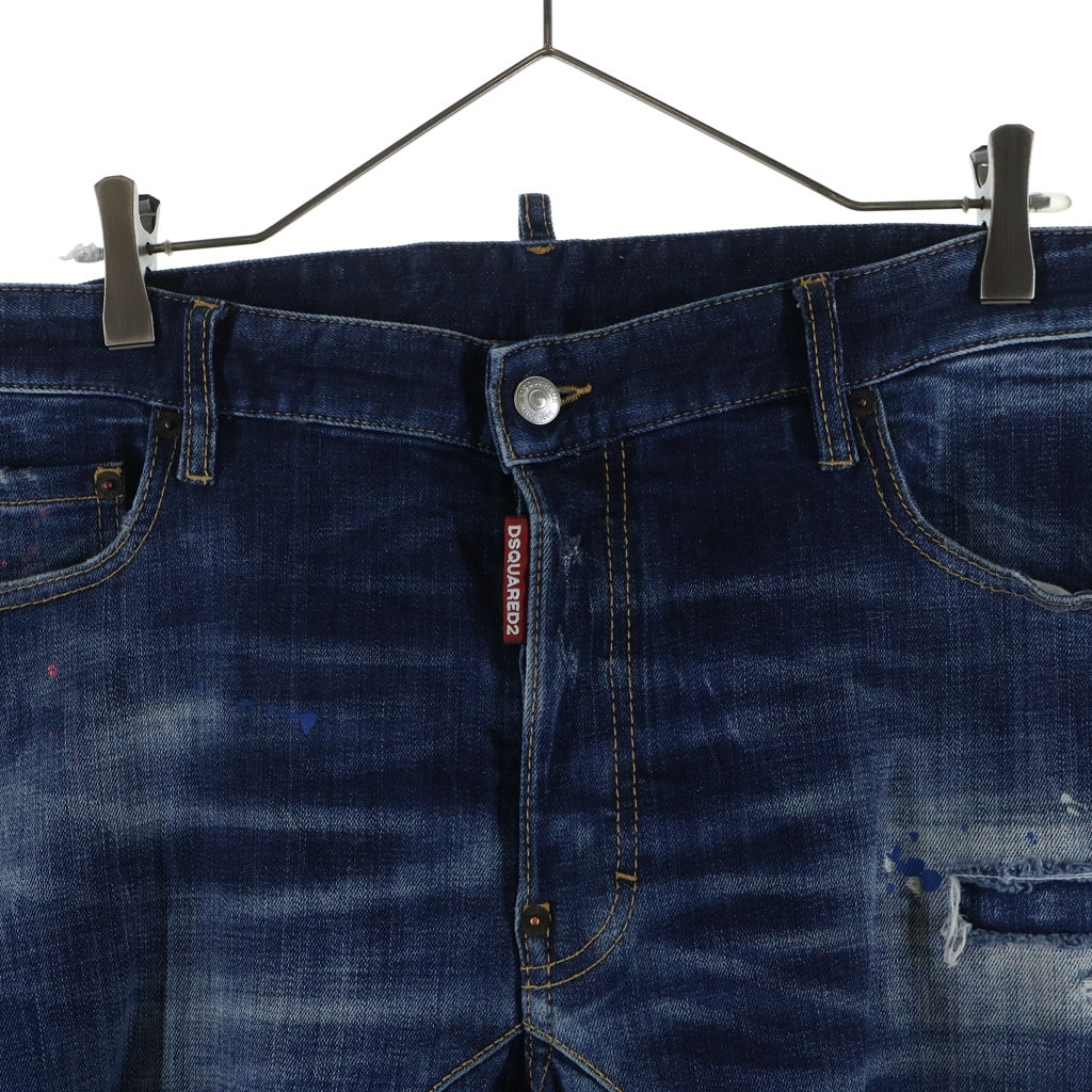 DSQUARED2(ディースクエアード) Tidy Biker Jean ティディ バイカー ペンキ ダメージ加工 スリムフィットデニムパンツ インディゴ S74LB1495