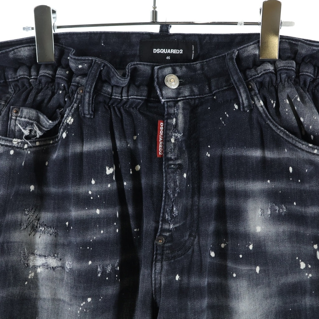 DSQUARED2(ディースクエアード) Big Brother Jean ビッグブラザー ペンキ ダメージ加工 テーパードデニムパンツ ブラック S71LB1372