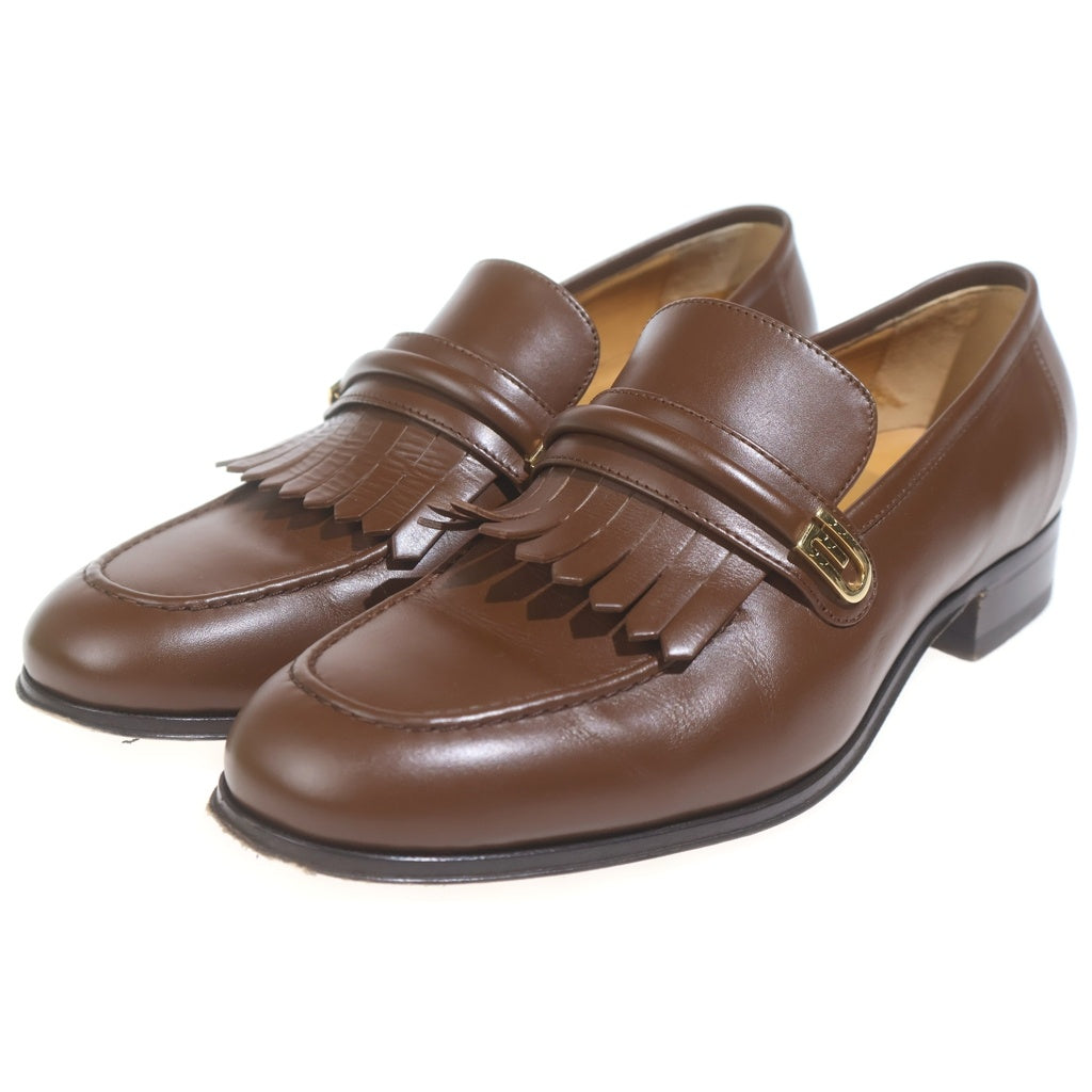 GUCCI(グッチ) Gゴールド金具 フリンジ付 キルトタッセルレザーローファー ブラウン 714680