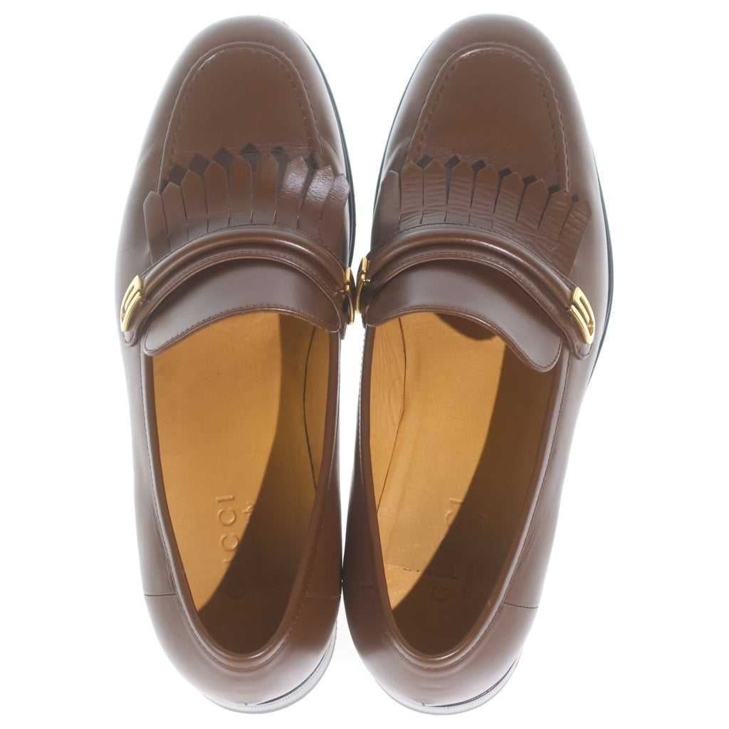 GUCCI(グッチ) Gゴールド金具 フリンジ付 キルトタッセルレザーローファー ブラウン 714680