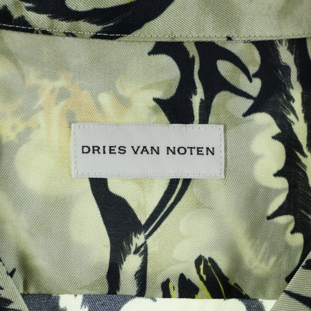 DRIES VAN NOTEN(ドリスヴァンノッテン) 25SS CARLTONE 1001 M.W.SHIRT カールトン ボタニカル総柄 レーヨン オープンカラー半袖シャツ ベージュ/ブラック 251-020742