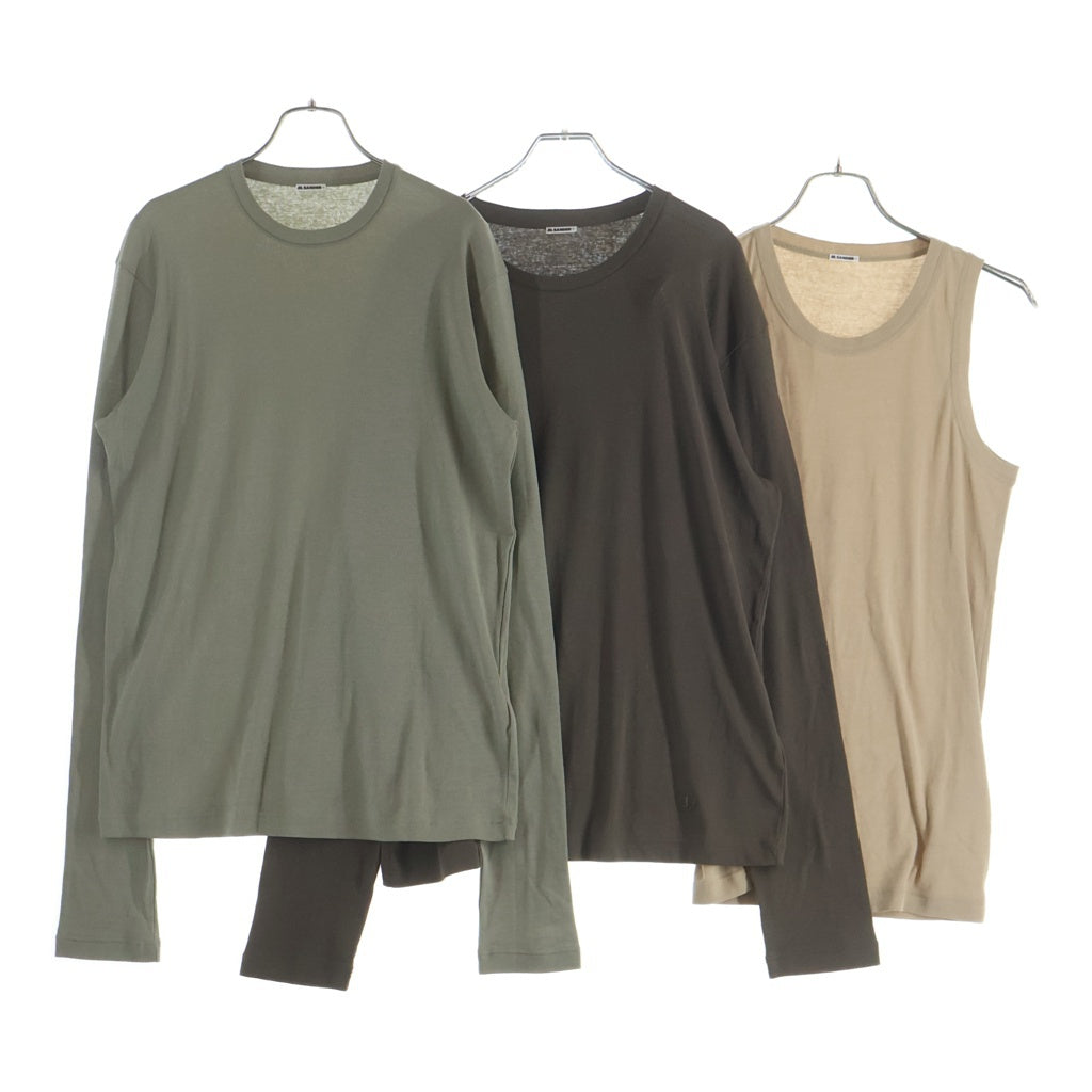 JIL SANDER +(ジルサンダープラス) 24SS KIT T-SHIRT LS 3ピース レイヤードデザイン コットンジャージー クルーネック 長袖Tシャツ タンクトップ カットソー J47FV0102 JTN356
