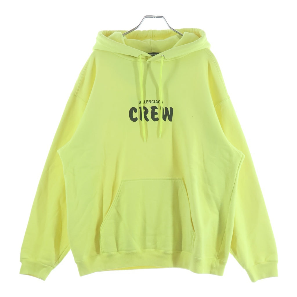 BALENCIAGA(バレンシアガ) 20AW CREW HOODIE ロゴプリント プルオーバースウェットフーディー パーカー イエロー 600583 TIV75