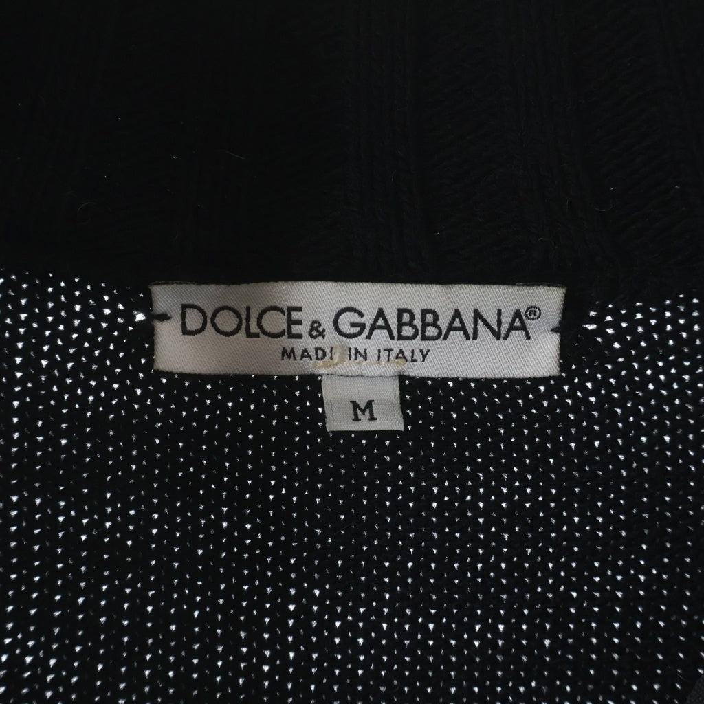 DOLCE & GABBANA(ドルチェアンドガッバーナ) 袖ロゴパッチ フロントドッキング ウール ドライバーズニット ブラック/グレー
