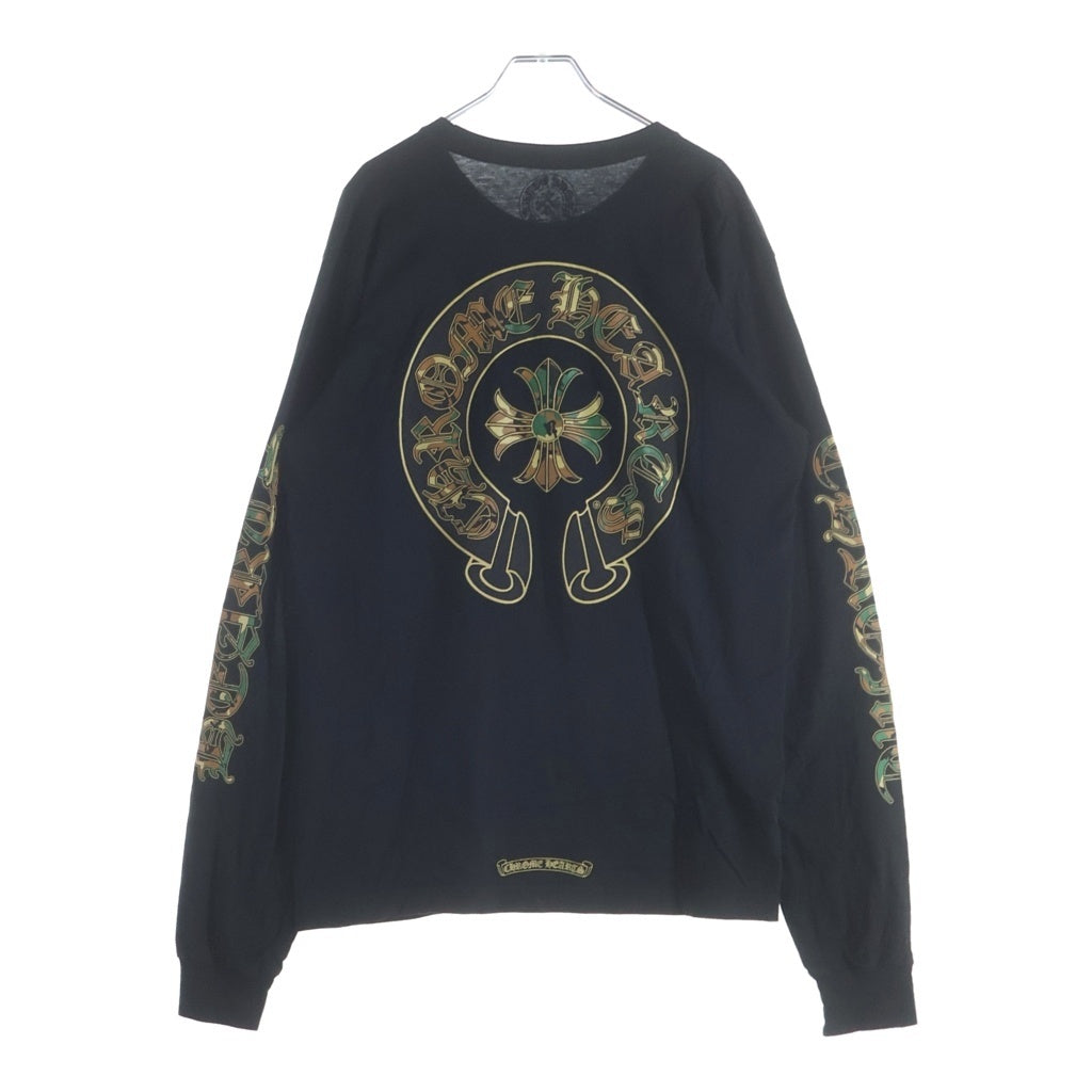 CHROME HEARTS(クロムハーツ) CAMO HORSESHOE L/S TEE バックホースシュー アームロゴ カモ柄プリント クルーネック 長袖Tシャツ カットソー ブラック