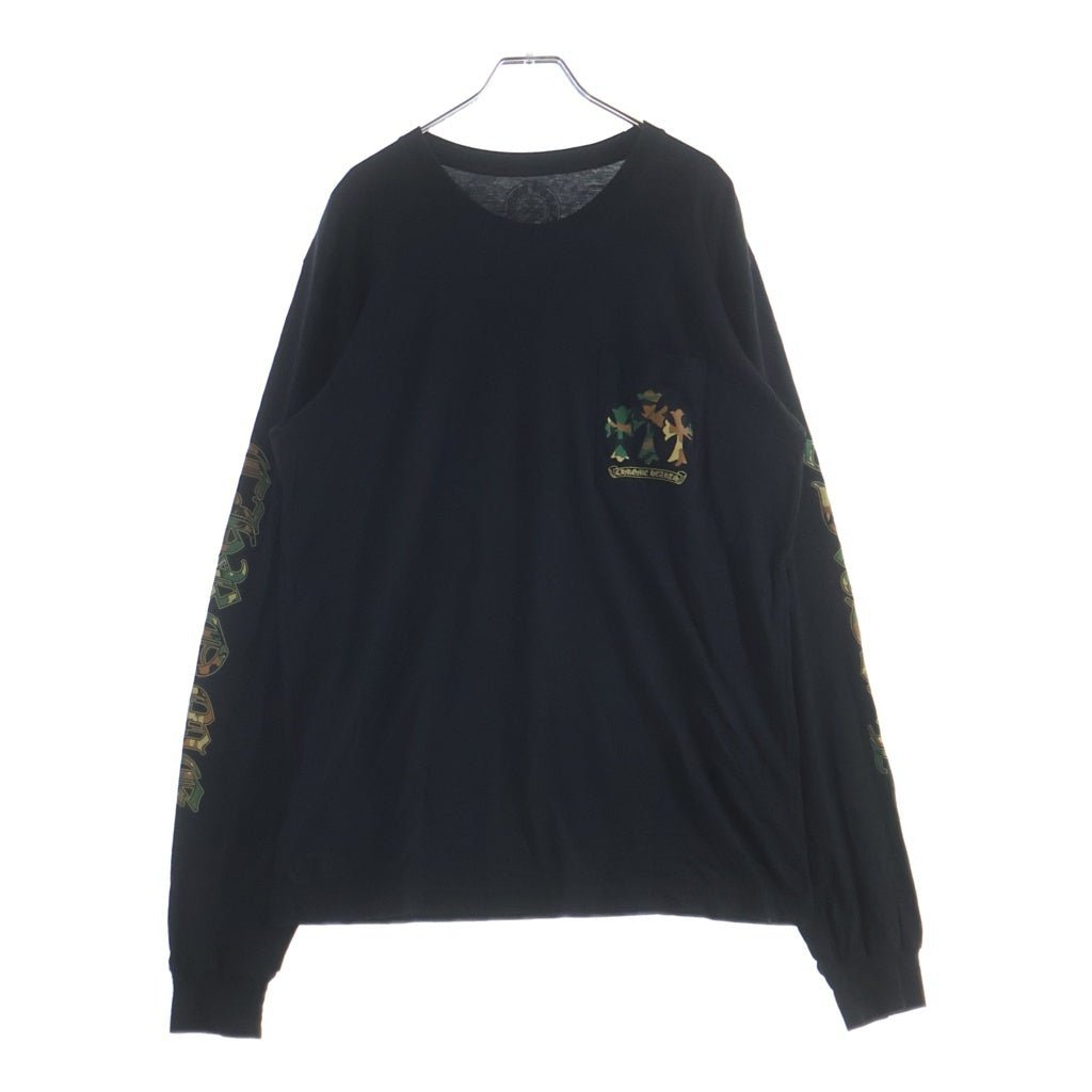 CHROME HEARTS(クロムハーツ) CAMO HORSESHOE L/S TEE バックホースシュー アームロゴ カモ柄プリント クルーネック 長袖Tシャツ カットソー ブラック