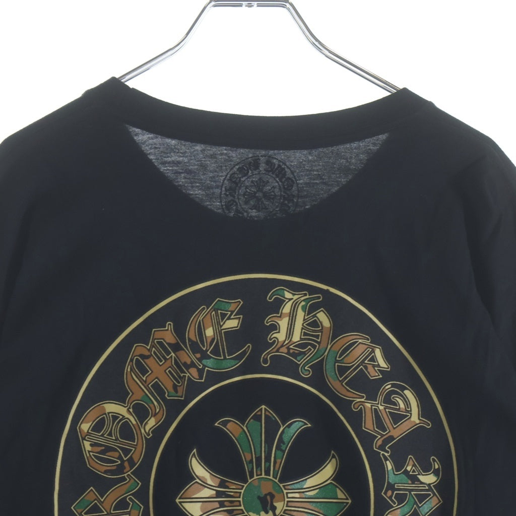 CHROME HEARTS(クロムハーツ) CAMO HORSESHOE L/S TEE バックホースシュー アームロゴ カモ柄プリント クルーネック 長袖Tシャツ カットソー ブラック