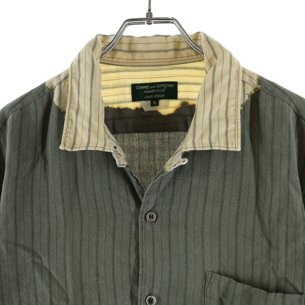 COMME des GARCONS HOMME PLUS(コムデギャルソンオムプリュス) 08AW AD2008 EVER GREEN カラー切り替えデザイン 長袖ストライプシャツ グリーン/イエロー PB-B202